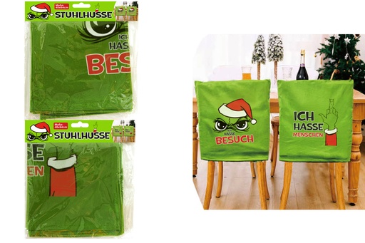 Deko-Stuhlhusse Festtags-Muffel 48 × 47 cm, 2 Designs | Lustige Anti-Weihnachten-Tischdeko für Weihnachtsmuffel & humorvolle Festtagstische