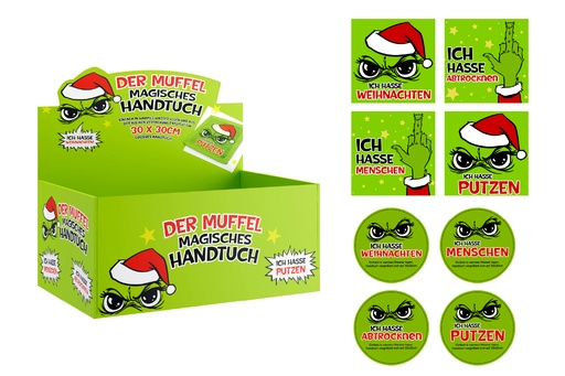 Magisches Handtuch Festtags-Muffel 30x30cm, 4 Designs | Anti-Weihnachten für Weihnachtsmuffel, Xmas-Muffel