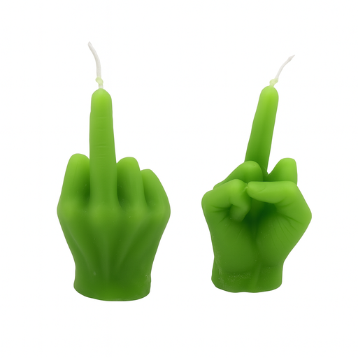 [15838] Kerze "Festtags-Muffel" Mittelfinger, 5x9,3cm, grün