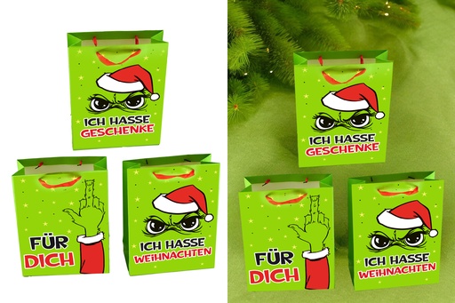 Geschenktüte Weihnachten Festtags-Muffel 30 × 40 × 12 cm – Lustige Anti-Weihnachten Geschenkverpackung | Witzige Tasche für Weihnachtsmuffel & Wichtelpartys | 3 Designs