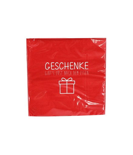 [15723] Servietten Weihnachten "GESCHENKE GIBT`S ERST NACH DEM ESSEN" 33x33cm, ¼ Falz, 3-lagig, 20er Pack