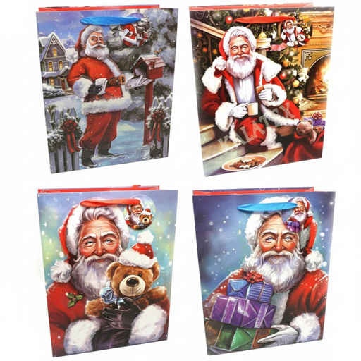 [11060] Geschenktasche Weihnachten Santa Klein "Glitter Santa"  18x23x10cm