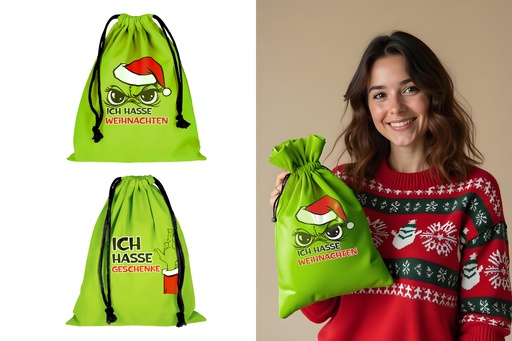 [P0002082] Geschenkbeutel "Festtags-Muffel", 2 Designs, 24x26cm | Anti-Weihnachten für Weihnachtsmuffel, Xmas-Muffel & Weihnachts-Hasser