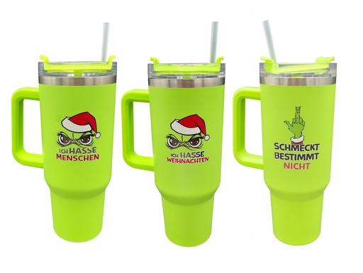 Thermobecher "Festtags-Muffel", inkl. Strohhalm, 1200ml, 28x10cm, 3 Designs