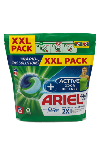 [P0002352] Ariel 4in1 Waschmittelkapseln + Aktive Geruchsabwehr – Touch of Febreze 60WL