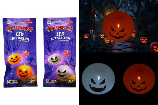 [P0002441] LED Luftballon 2er "Halloween" 30x20cm, 2 Designs