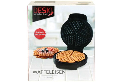 [P0002562] Waffeleisen Deski Edelstahl schwarz 1000 Watt Waffelautomatt