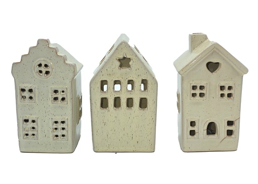 [P0002590] Weihnachts Dekohaus aus Steingut LED, H x 13 cm, 3 Modelle