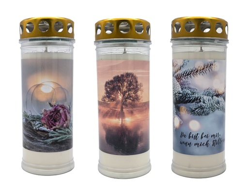 [P0002781] Grabkerze | Erstklassige Qualität | 20cm x 7,5 cm mit Motiv | Winter MiX | 1 Stück
