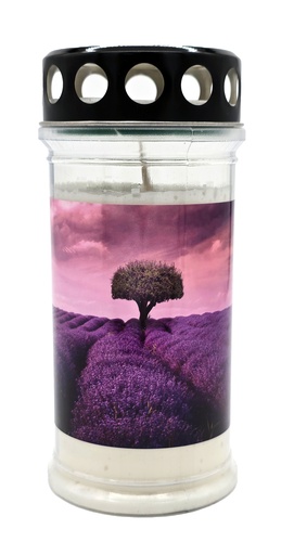 [P0002784] Grabkerze | Erstklassige Qualität | 17cm x 7,5cm mit Motiv | Lavendelfeld