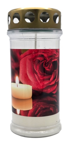 [P0002791] Grabkerze | Erstklassige Qualität | 17cm x 7,5cm mit Motiv | Rote Rose Licht
