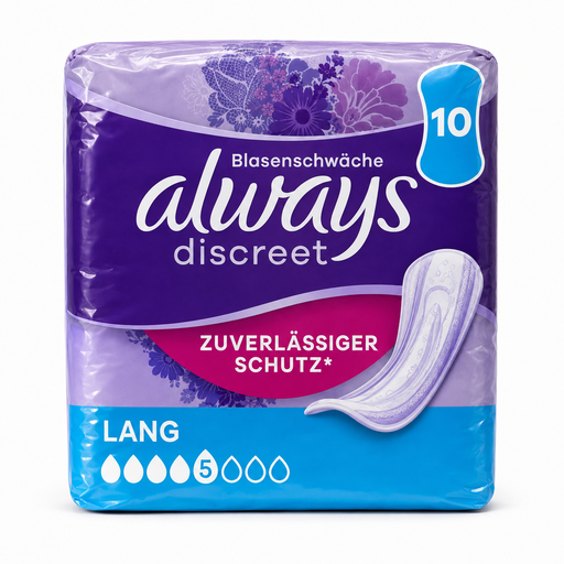 Always Discreet Long Einlagen bei Blasenschwäche mit Saugstärke 5 in Packung mit 10 Stück