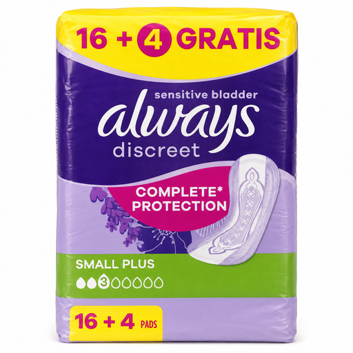Always Discreet Small Plus Einlagen bei Blasenschwäche mit Saugstärke 3 im 16 + 4 Gratis Pack mit insgesamt 20 Stück